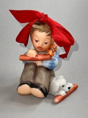 Vintage Hummel Christmas Ornament Goebel Berta Figurine Germany Puppy Dog Log